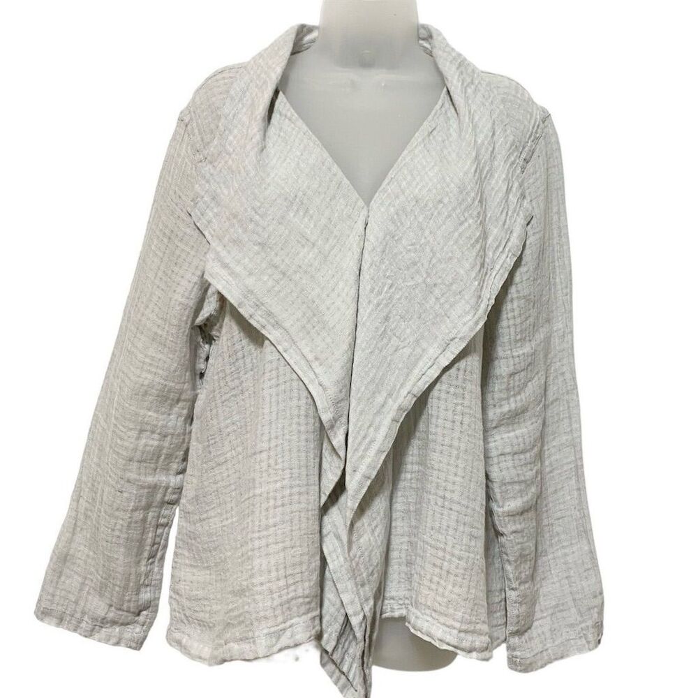 Flax Pale Blue Textured Open Front Jacket - Picture 5 of 11